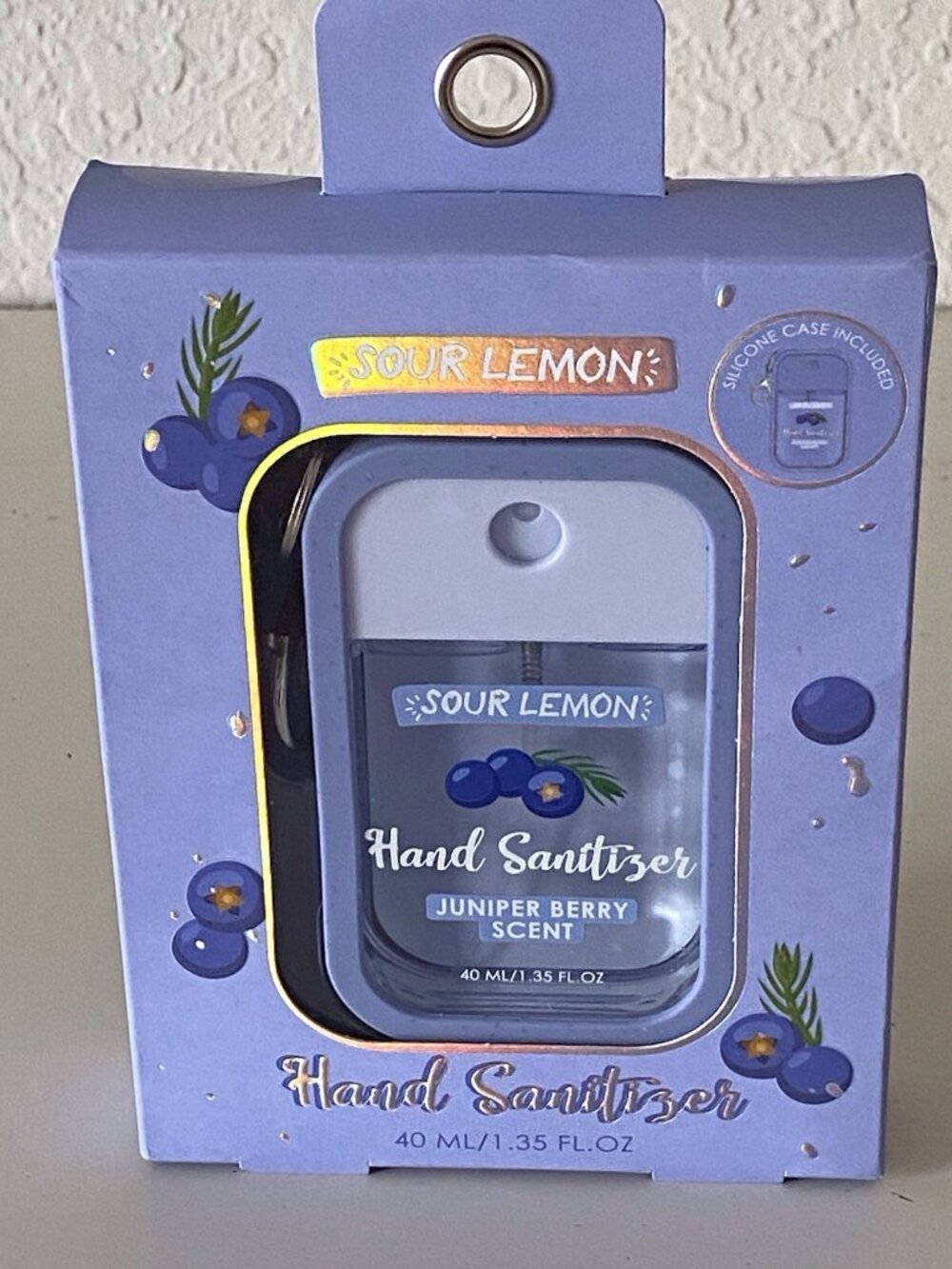 Sour Lemon‎ Scented Hand Sanitizer Spray 1.35  Fl Oz Juniper Berry Silicone Case
